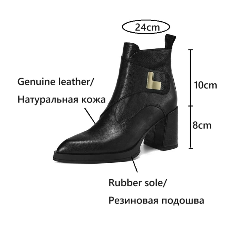 NEW Autumn/Winter Women Boots Genuine Leather Shoes for Women Pointed Toe Chunky Heel Shoe High Heel Modern Boots Platform Shoes