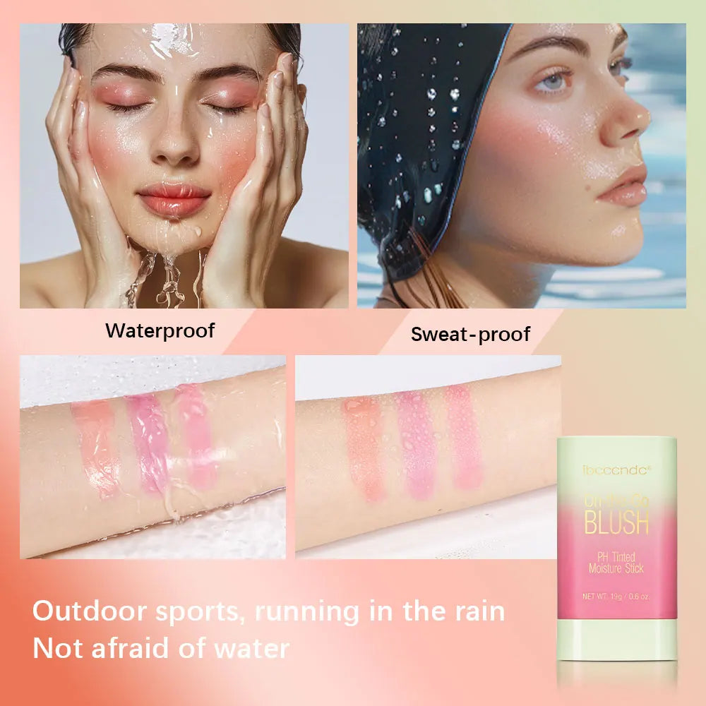 PH Tinted Moisture Stick Blush Stick Natural Cheek Face Rouge Blusher Lasting High Color Rendering Brightening Skin Waterproof