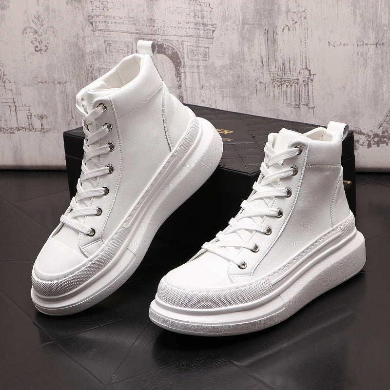 men fashion original leather boots lace-up flats shoe cowboy platform boot young street style white sneakers ankle botas...