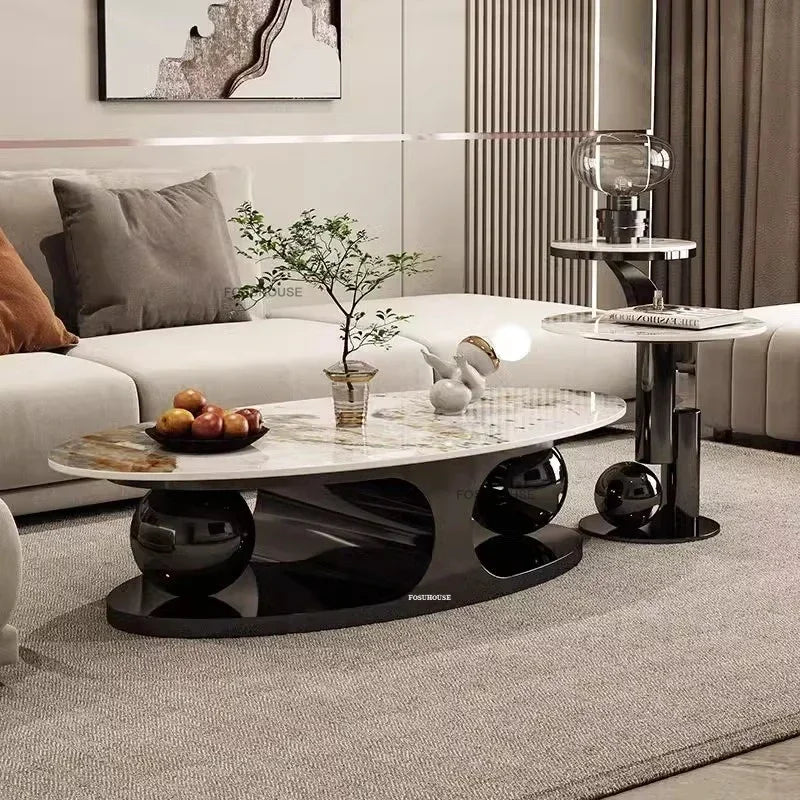 Italian Bright Rock Plate Coffee Tables Nordic Living Room Furniture Home Iron Art Corner Table Light Luxury Oval Side...