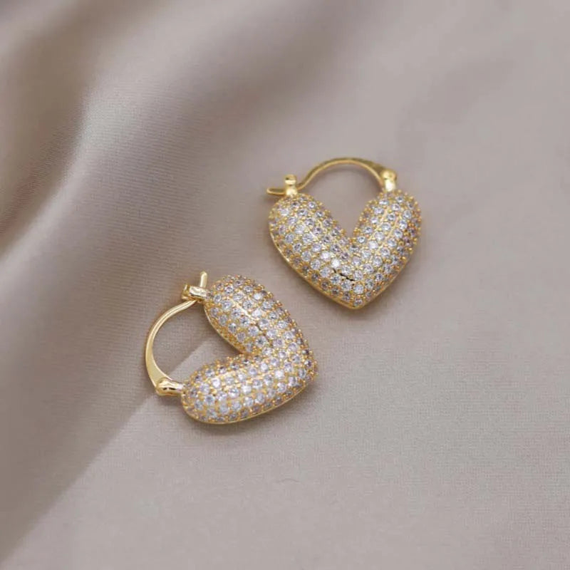 Luxury Full Zircon Love Hoop Earrings For Women Exquisite Shiny Crystal Heart Shaped Temperament Earrings Wedding...