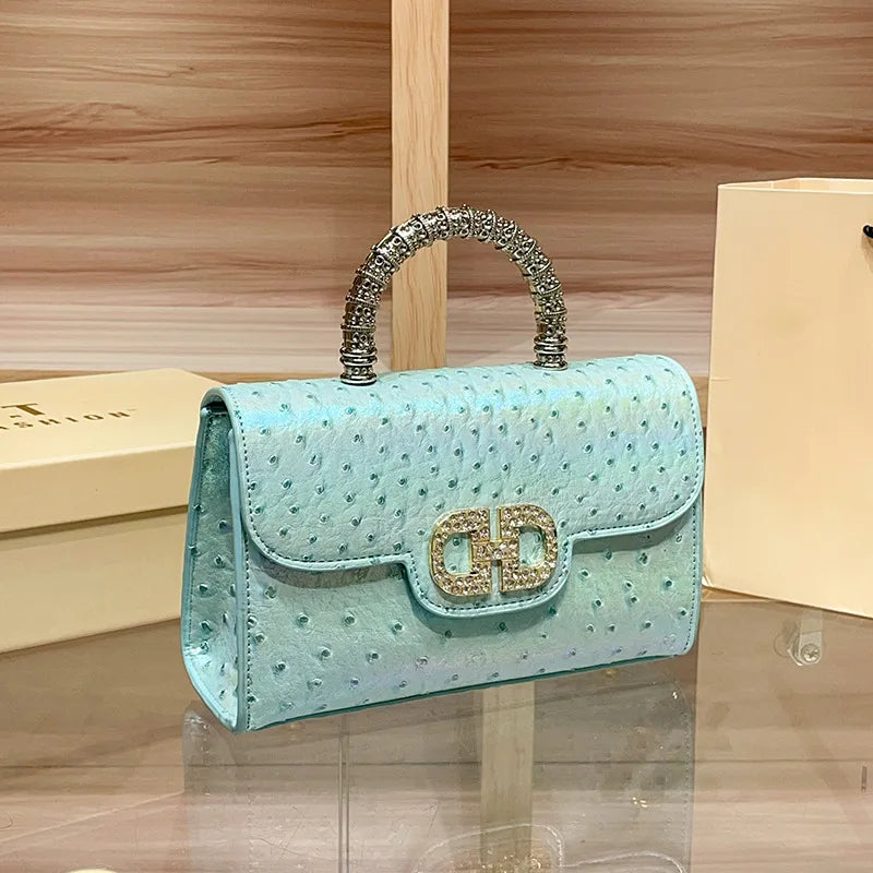 New ostrich pattern underarm handbag for ladies, light luxury diamond-encrusted, elegant single-shoulder crossbody bag |...