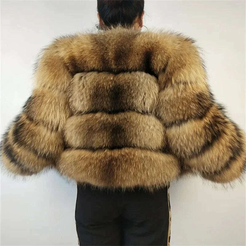 BEIZIRU Real Raccoon Fur Coat Women Winter Long Sleeve Natural Luxury Jackets  Thick  Top