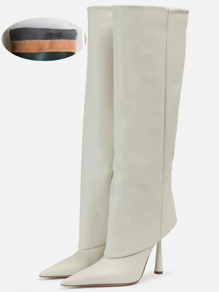 Women's Fashion Retro Stone Pattern Pointed Sleeve Skirt Boots European and American High End Loose Pants Banquet Boots