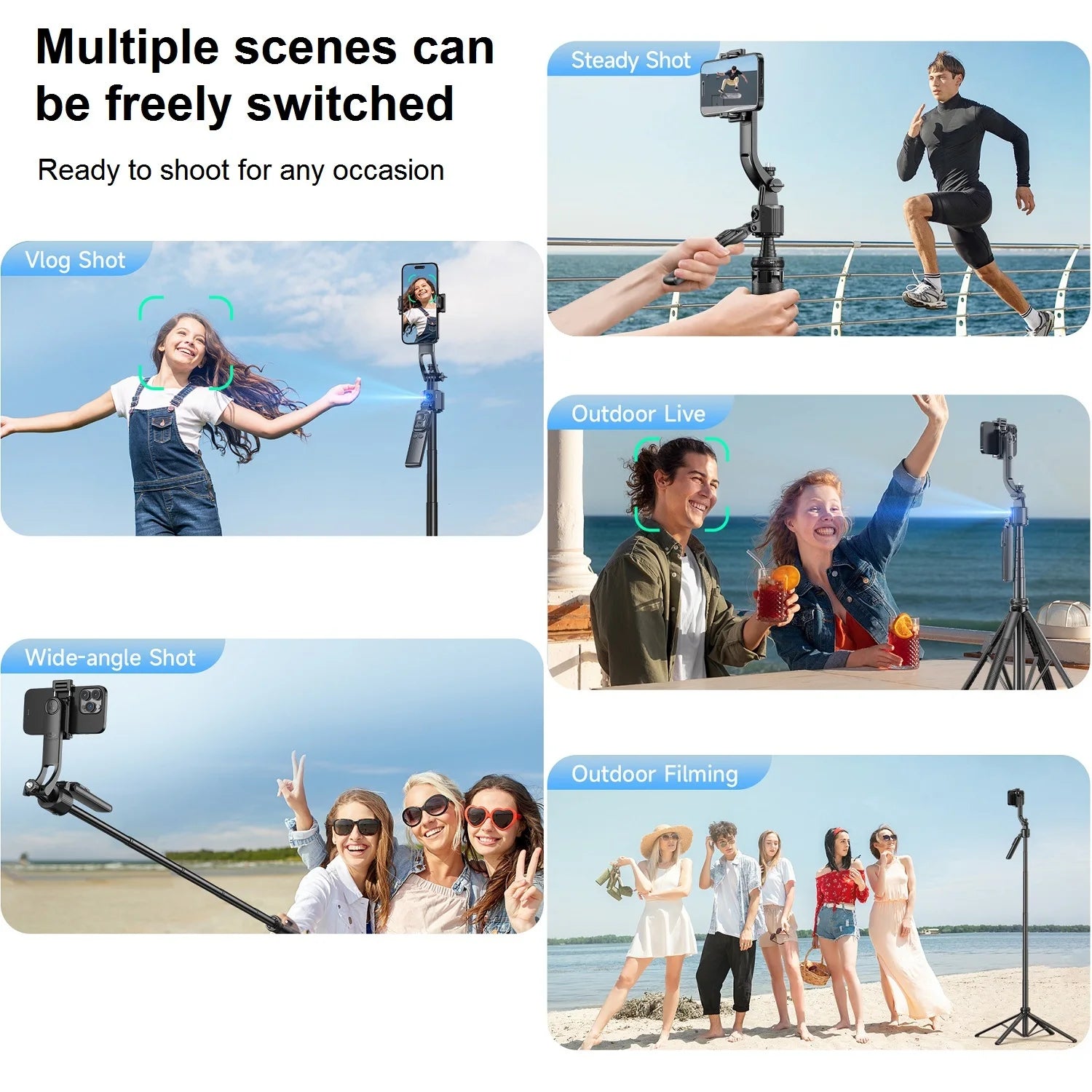 Auto Face Tracking Selfie Stick Tripod 360° Rotation for iPhone Camera 64" Extendable Auto Tracking Phone Holder Motion Tripod