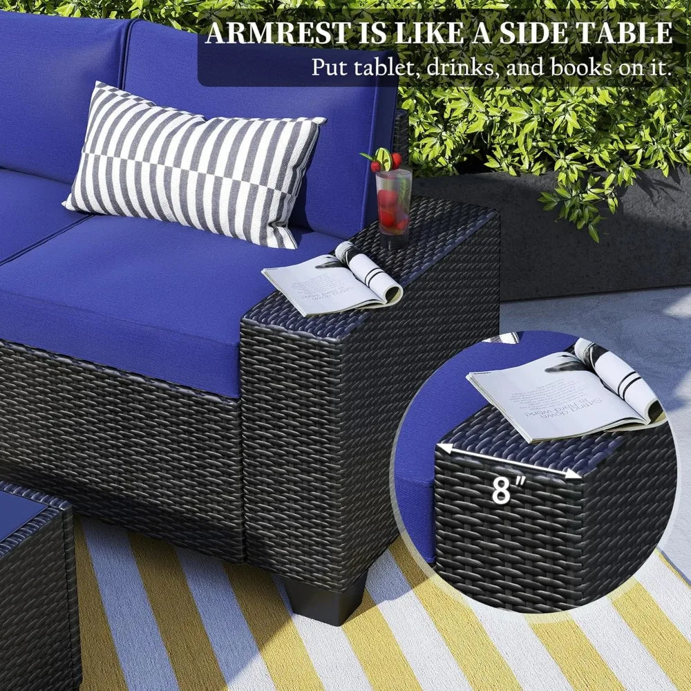 6 Pieces Patio Furniture Set, Outdoor Sectional Set of 6 w/Wide Armrest, Waterproof Wicker Conversation Set for...