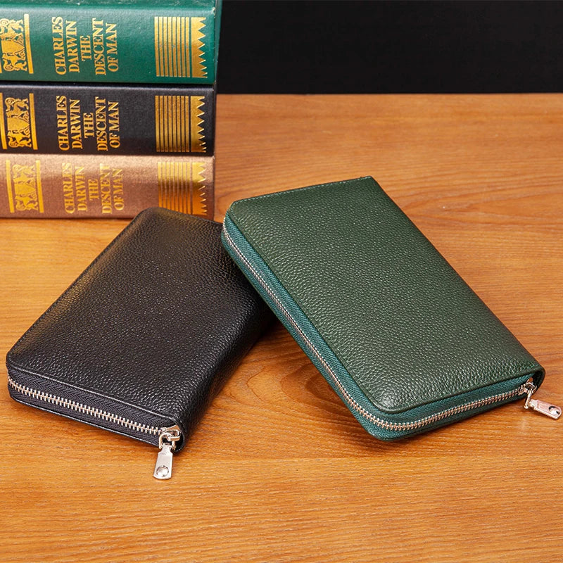 RFID Anti-Theft Cowhide Leather Wallet, Brush Head Layer, Long Passbook Passbook Passbook, Large Capacity Clutch Bag |...