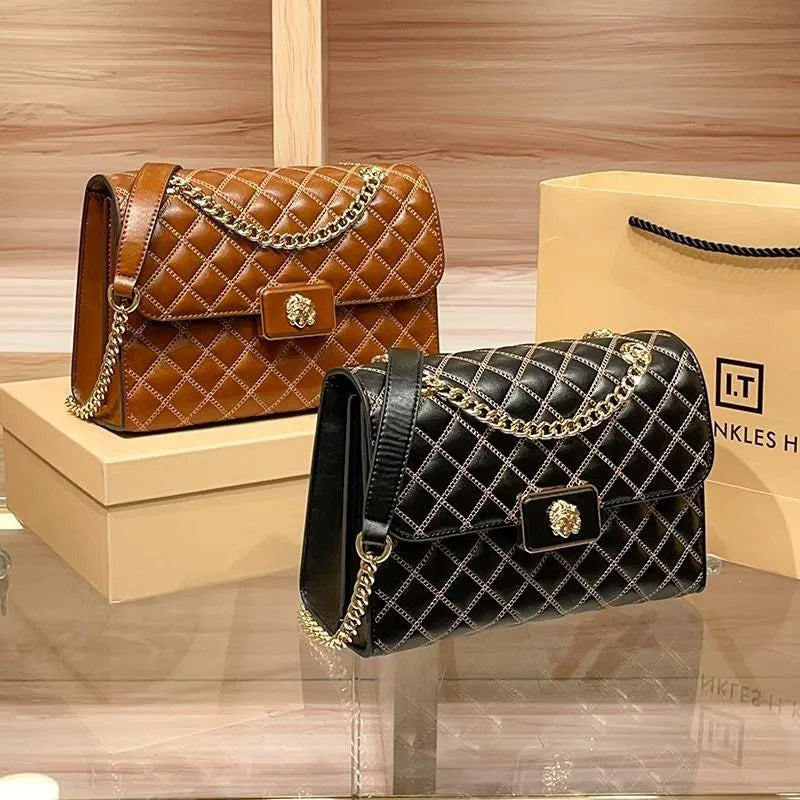 High end diamond grid chain small square bag for women 2025 new spring and summer single shoulder diagonal cross armpit...