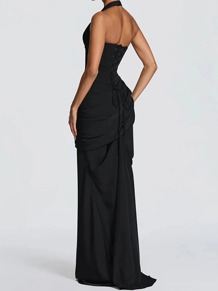 Women's Sleeveless Patchwork Maxi Dress Summer Halter Backless Party Dress Elegant Bandage Style Solid Color Holiday...