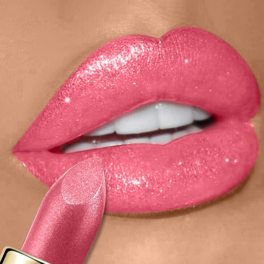 Pearlescent Glitter Lipstick Metallic Waterproof Long Lasting Matte Shimmer Diamond Lipstick Women Sexy Lips Makeup...