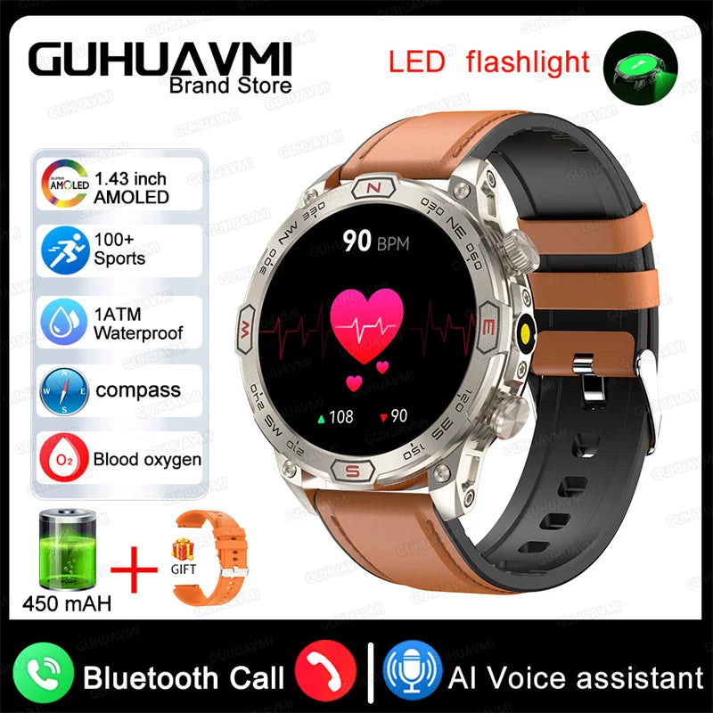 For Huawei Xiaomi Outdoor Sport GPS Smart Watch Men 1.43'' 466*466 HD AMOLED Screen IP68 Waterproof Bluetooth Call Smart Watches