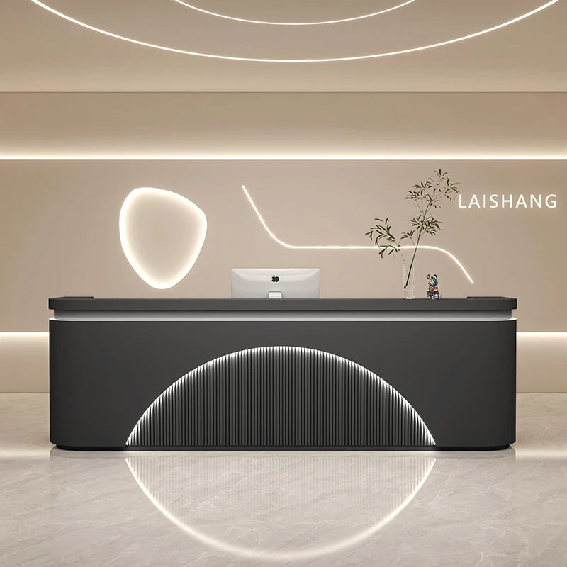 Unique White Reception Desks Organizers Display Drawer Led Lights Reception Desks Aesthetic Modern Bureau Commercial Furniture - Kimlud