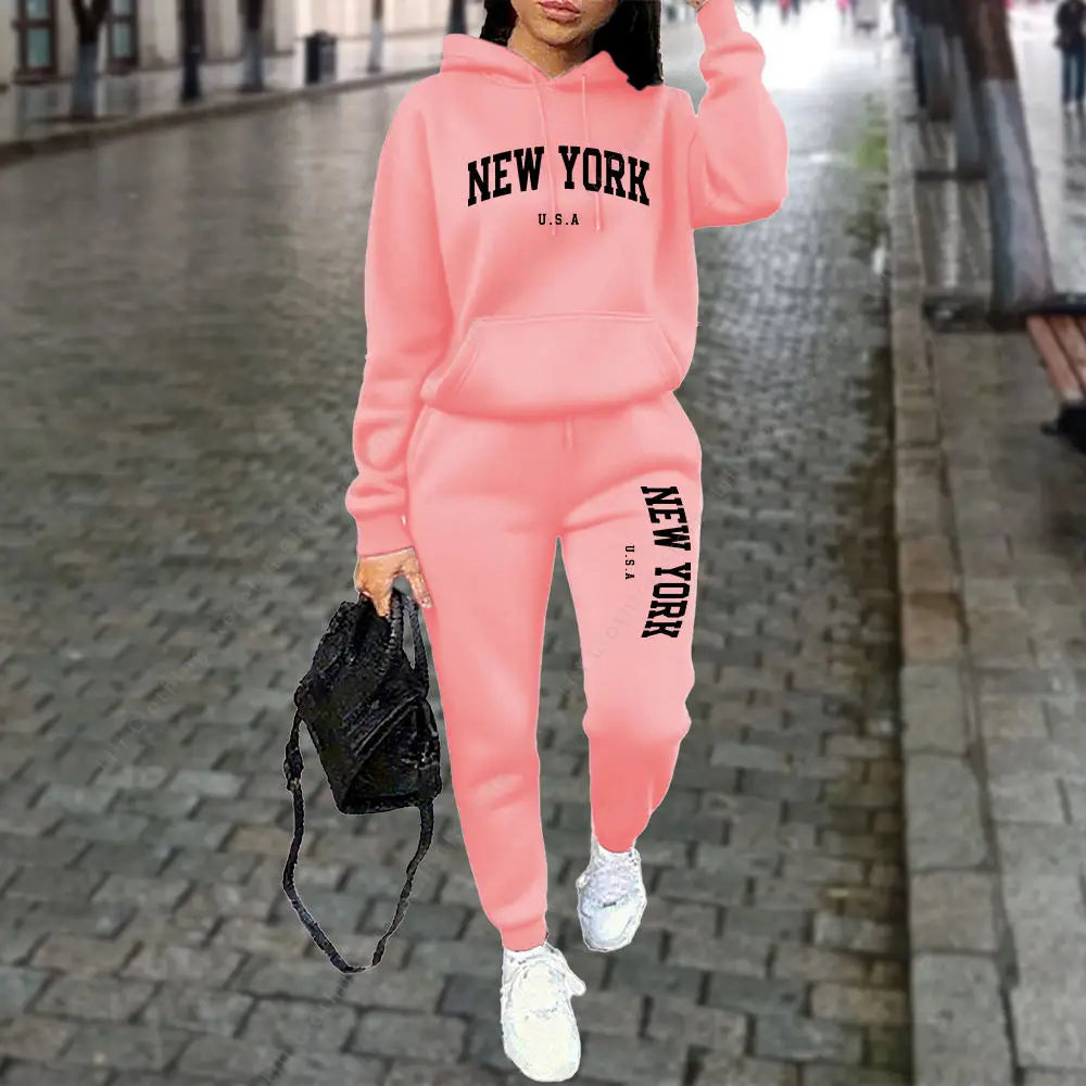 NEW YORK Women's Tracksuit Autumn Winter Hoodies Trousers 2PCS Suit Sports Jogging Street High quality Clothes Women...