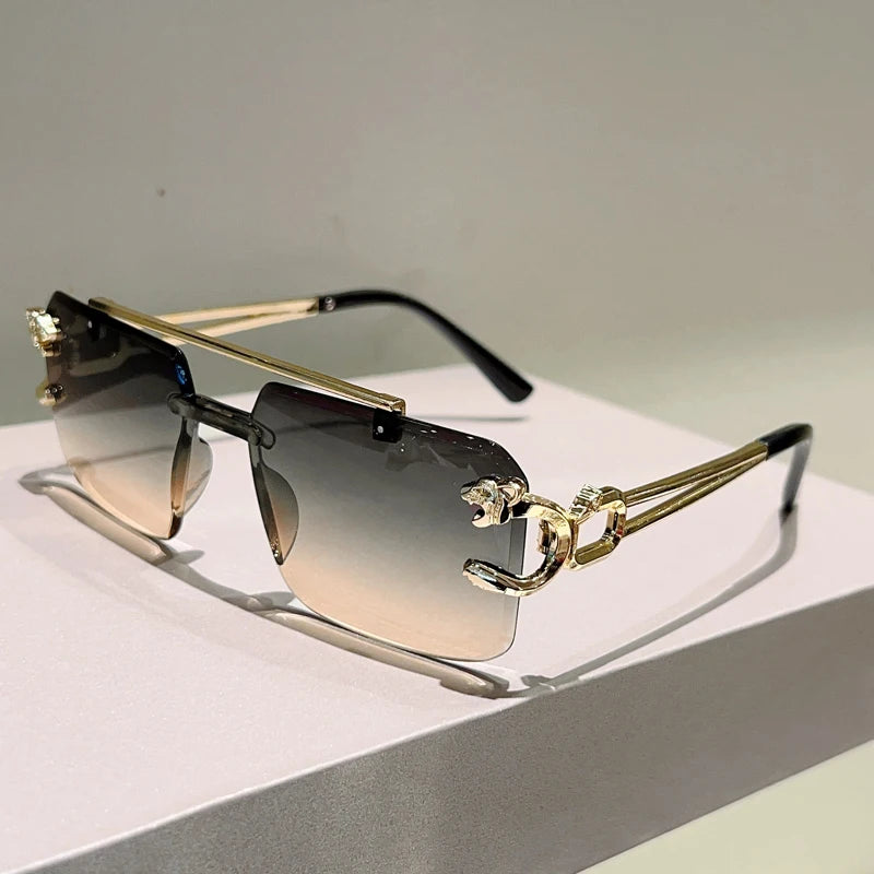 KAMMPT Rimless Square Sunglasses Men Fashion Vintage Double Bridge Shades Women Trendy Luxury Brand Design Gradient Sun...