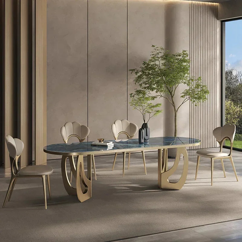 luxury Kitcjen Dining Table Set 6 People Desk legs metal Marble Dining Table Coffee Multifunctional mesa comedor home...