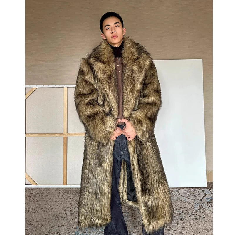 Men's fur coat, Wolf fur, fox fur, lapel long overcoat, winter windproof and warm windbreaker, large size | Kimlud...