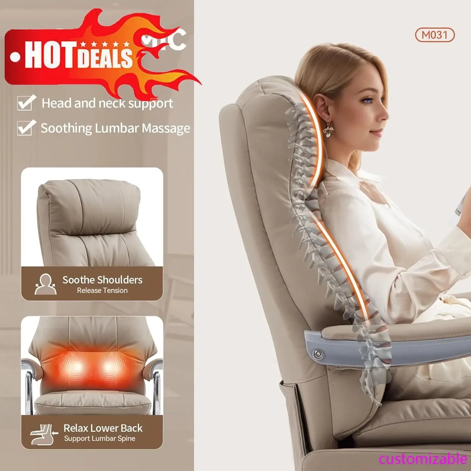 2025NEW Dual Motor Electric Genuine Leather Executive Office Chair with Foot Rest, Comfortable Reclining Office Chair with Massa - Kimlud