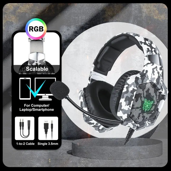 ONIKUMA Wired Stereo Gaming Headphones With Mic LED Lights for Gamer Headset