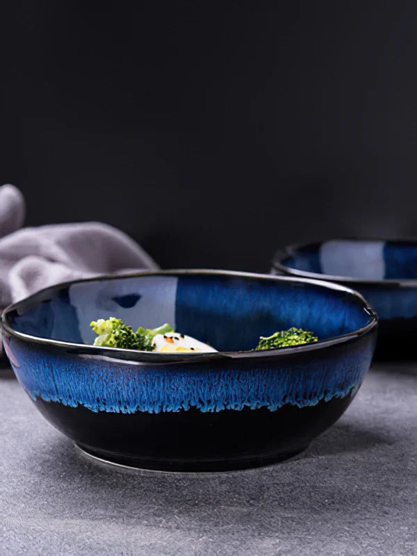 1 Pcs Bone China Bowl Tableware Blue Janpan Rice Soup Dinner Service Retro Ceramic Dinnerware Restaurant Home Kitchen...