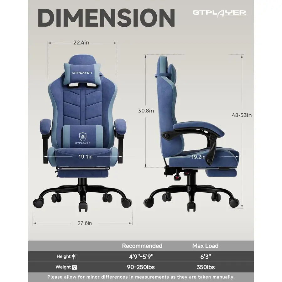 Gaming Chair with Footrest, Computer Gaming Chair for Adults and Kids, Height Adjustable Gamer Chair with 90155 Recline amp Rem