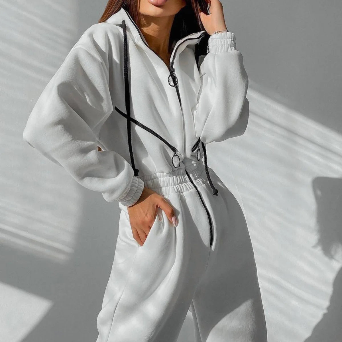 Sports and leisure women's jumpsuit ins hooded jumpsuit - Kimlud