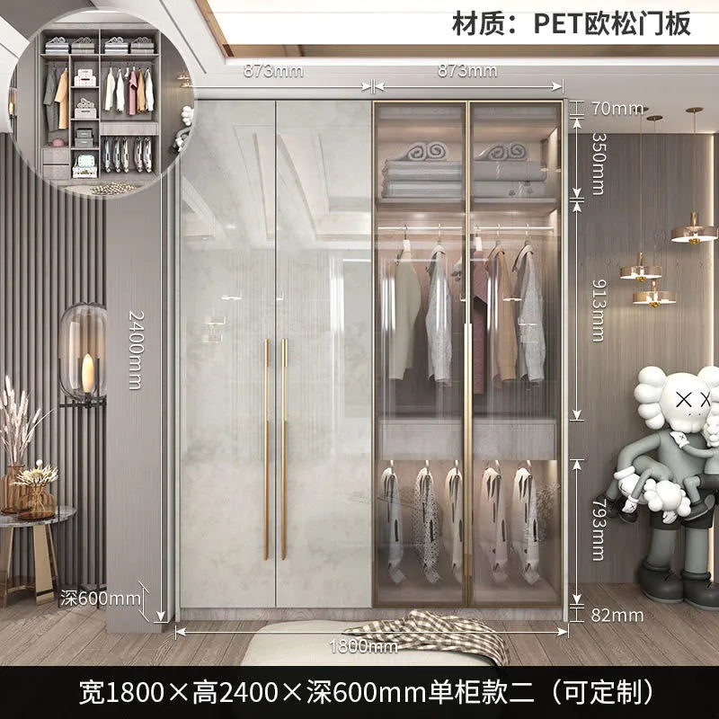 Support Storage Wardrobes Glass Door Shelves Organizers Luxury Wardrobe Bedroom Storage ClothesCupboard Armoires home Furniture - Kimlud