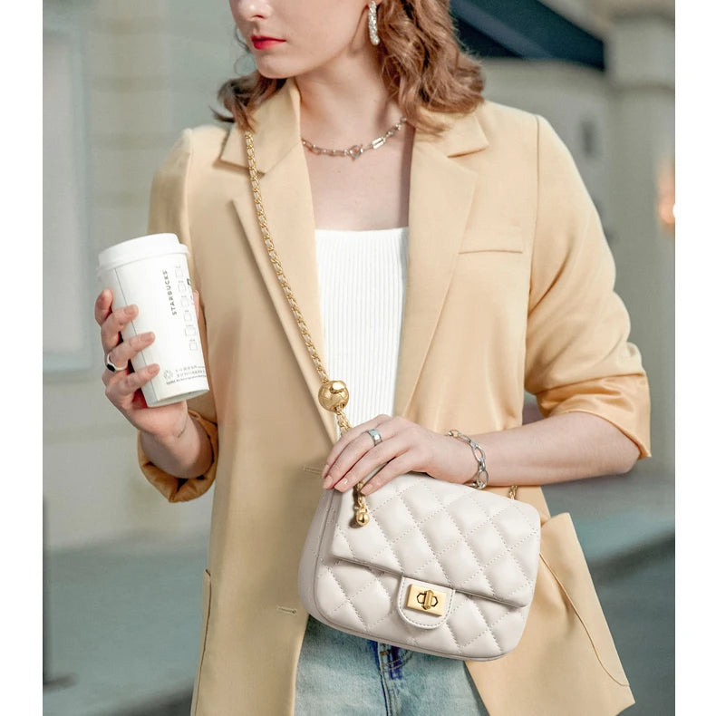 GOLF Lingge Chain Womens Small Square Bag Leather Shoulder Mini Crossbody Bags Banquet Handbag New Fashion Items for Women 2024 - Kimlud