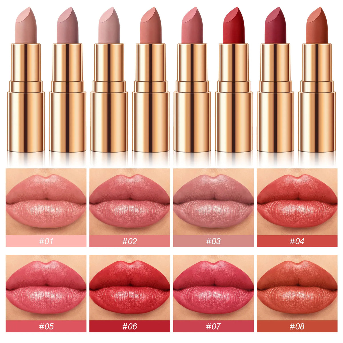 Matte Sexy Nude Red Silky Lipstick 8 Colors Waterproof Long Lasting and Nonstick Cup Moisturizing Lipstick Makeup Cosmetics 4g