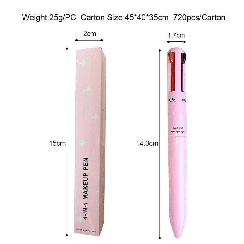 Multifunctional Four-in-One Cosmetic Pen Long-lasting Eyebrow Pen Rotating Lip Liner Waterproof Sweat Proof Makeup Pen Cosmetics