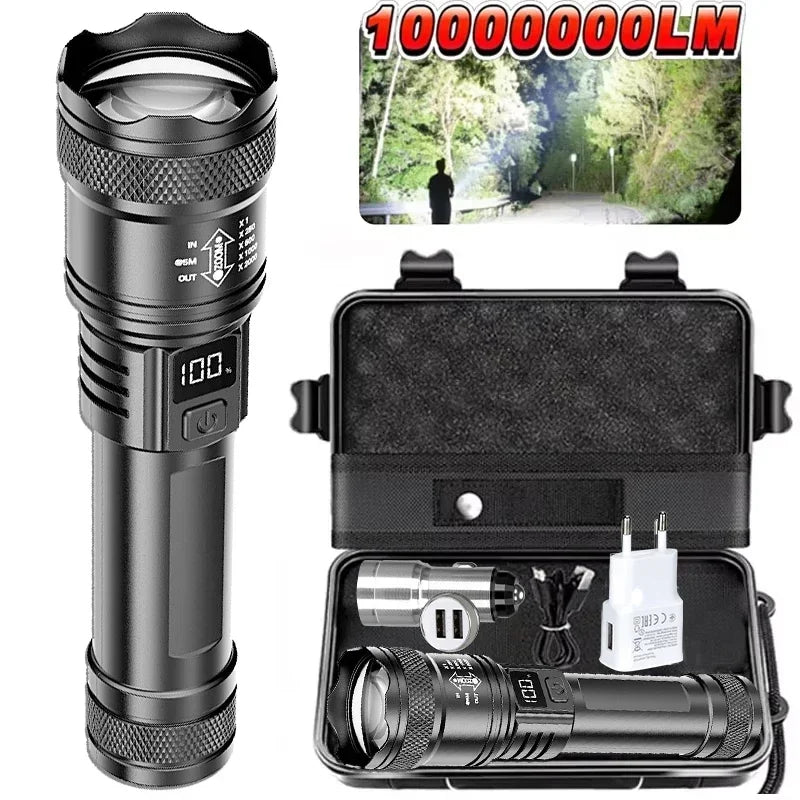 6000000LM LED Flashlight Rechargeable High Power Military Tactical Flashlight Telescopic Zoom Torch Lamp Outdoor Camping Lantern