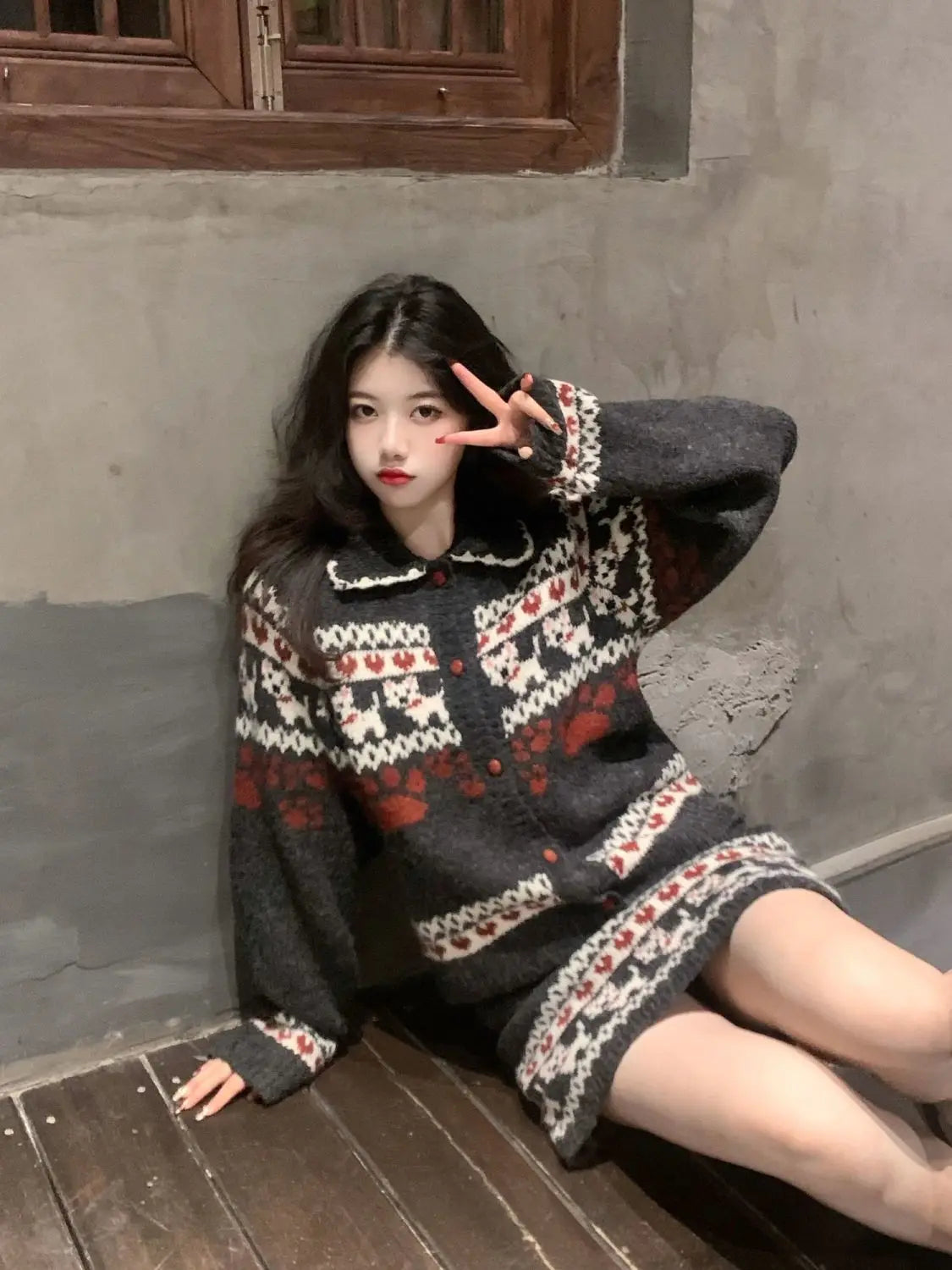 Knitted Suit Women 2025 Fashion Vintage Sping Autumn Cardigan Sweater Coat Short Skirt Ladies Two Piece Set Outfits