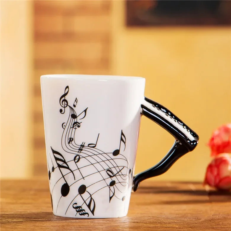 Cups with Handle Novelty Gifts 240ml Creative Music Ceramic Mug Guitar Violin Style Cute Coffee Tea Milk Stave Mugs |...