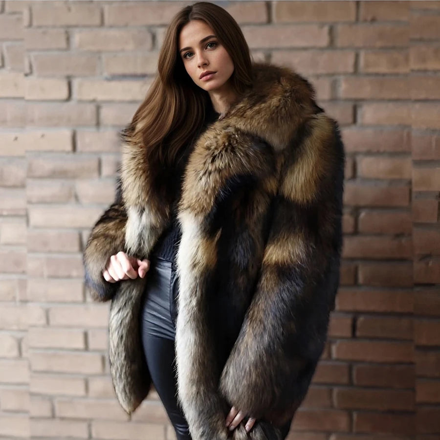 Natural Raccoon Fur Jacket With Collar Warm Winter Jackets For Women Real Fur Coat High Quality Genuine Fur Outwear