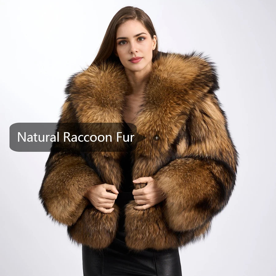 Genuine Raccoon Fur Coat With Hood Women's Winter Jacket Real Full Skin Raccoon Fur Jacket High Quality Natural Fur Jacket
