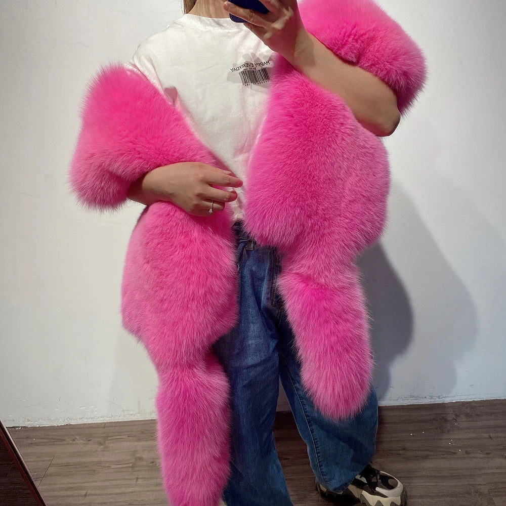 YOLOAgain 2025 Winter Warm Luxury Real Fox Fur Scarf Women Natural Fox Fur Scarf Shawl Female