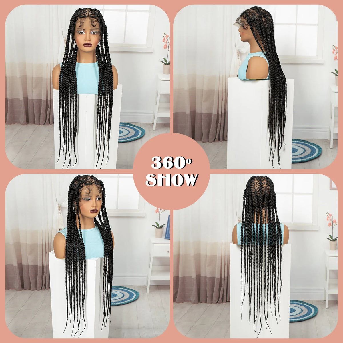 36in Full Lace Cornrow Braided Wigs Synthetic Natural Braiding Hair Wigs Box Braided Lace Wigs with Baby Hair for Black...