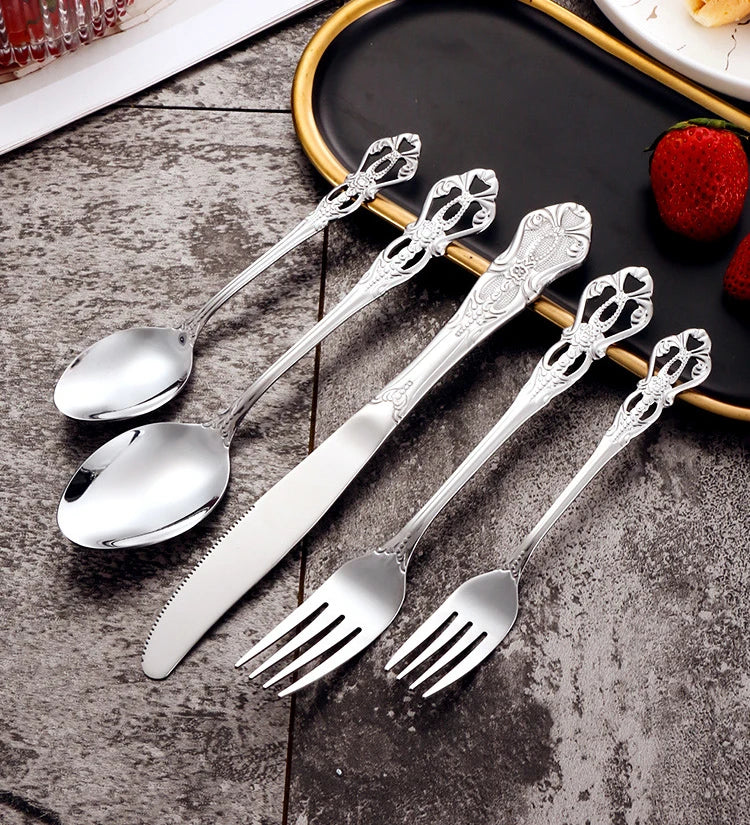 Golden Stainless Steel Cutlery Set Royal European Spoon Fork Complete Tableware Retro Design Dishwasher Safe Elegant...