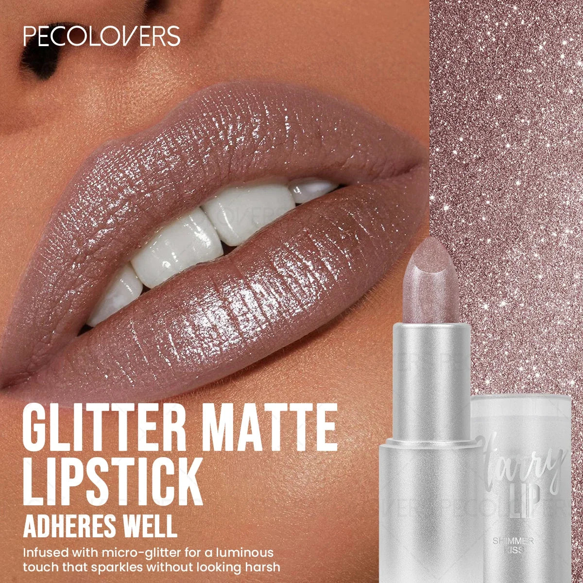 1pc Sparkling Pearlescent Lipstick, Long-Lasting, Shimmering Glitter Finish, Ideal for Music Festivals & All Skin Types...