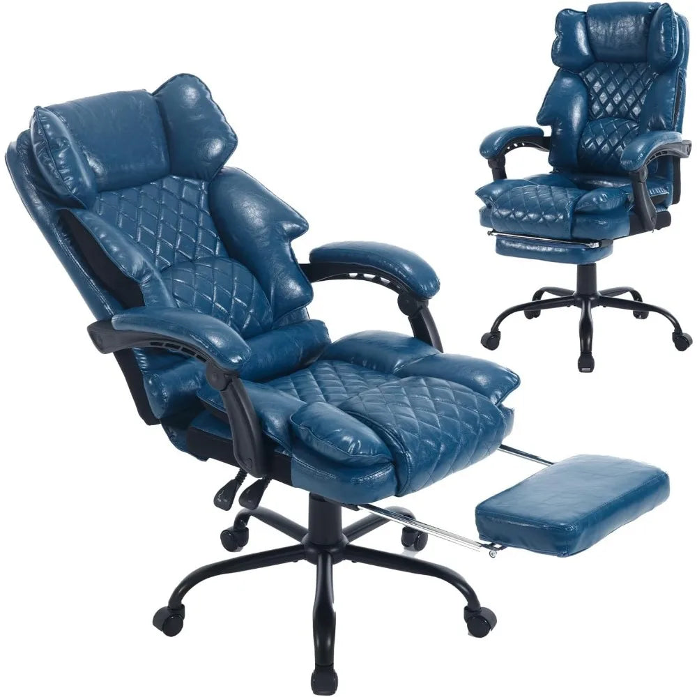 ergonomic high-back leather office chair with footrest and lumbar support - Kimlud