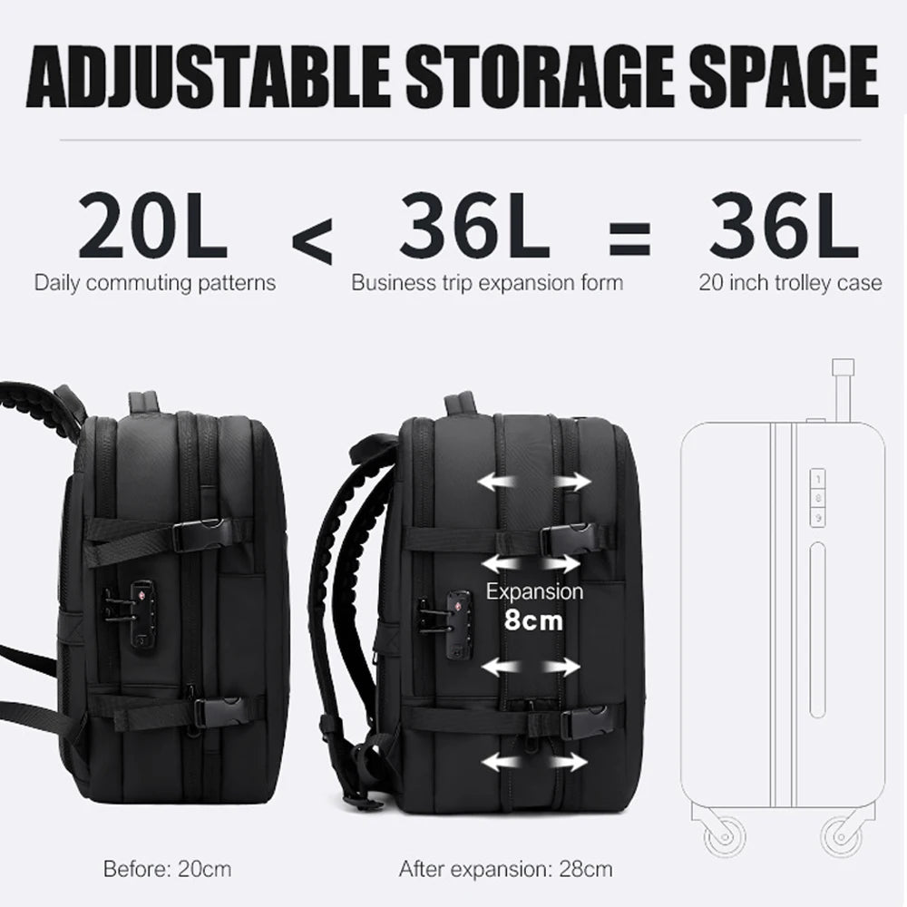 BANGE Expandable Men Travel Backpack With Vacuum Compression 17 inch Laptop Backpacks Business Large School Backpack For Hiking