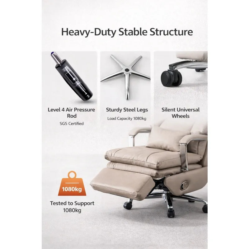 Ergonomic Executive Chair, Electric Reclining Leather Office Chair, Adjustable Height Desk Chair with Footrest & Lumbar Support
