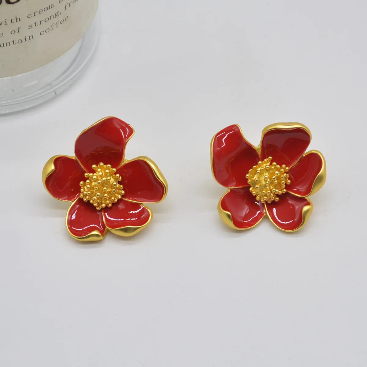 HUANZHI Enamel Pink Flower Stud Earring Irregular Petal Vintage Drip Oil Elegant Sweet Jewerly Gift for Women Girls