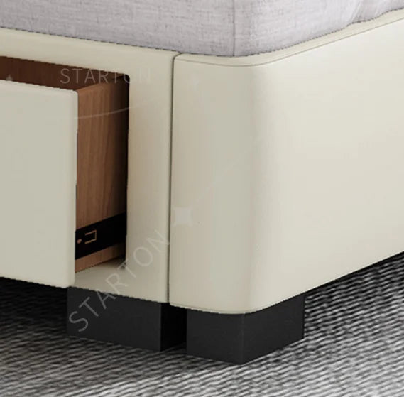 Pure White Nordic Style Oak Panel Queen Bed Frame Steel Frame Cama Modern Bed Queen Size Bed | Kimlud Luxury Bed