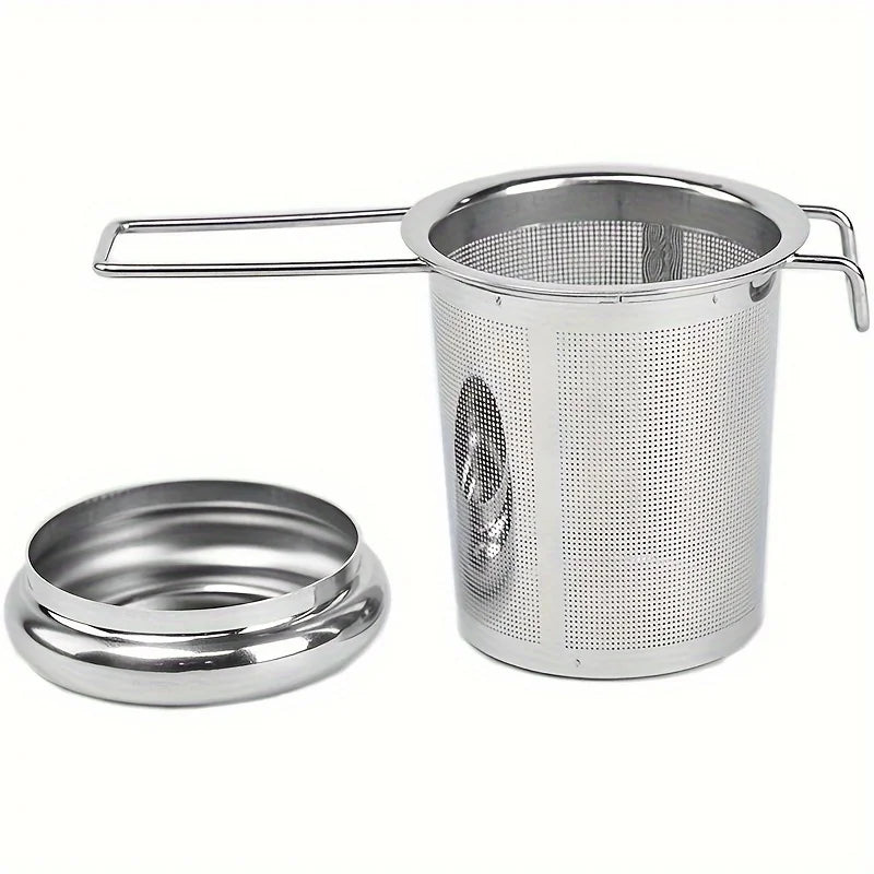 1pc Premium Stainless Steel Tea Filter Extended Folding Handle, Loose Tea Drainer with Lid,Anti-Scald Multi-Purpose Tea Strainer