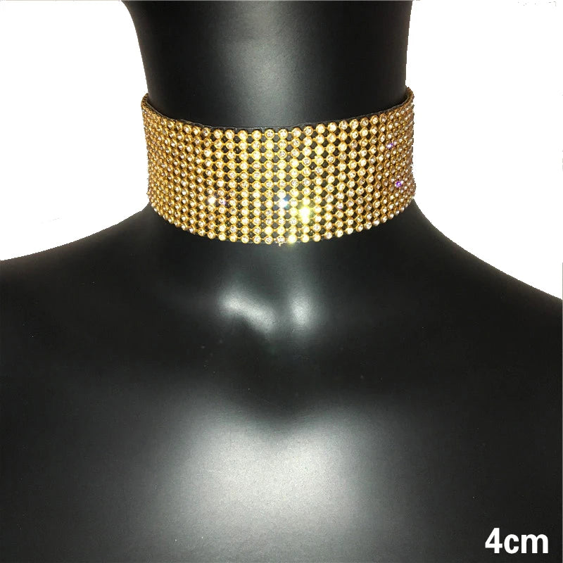 FestivalQueen Luxury Glitter Rhinestones Choker for Ladies Wide Collar Chain Celebrity Jewelry Gifts Bar Night Club 2024