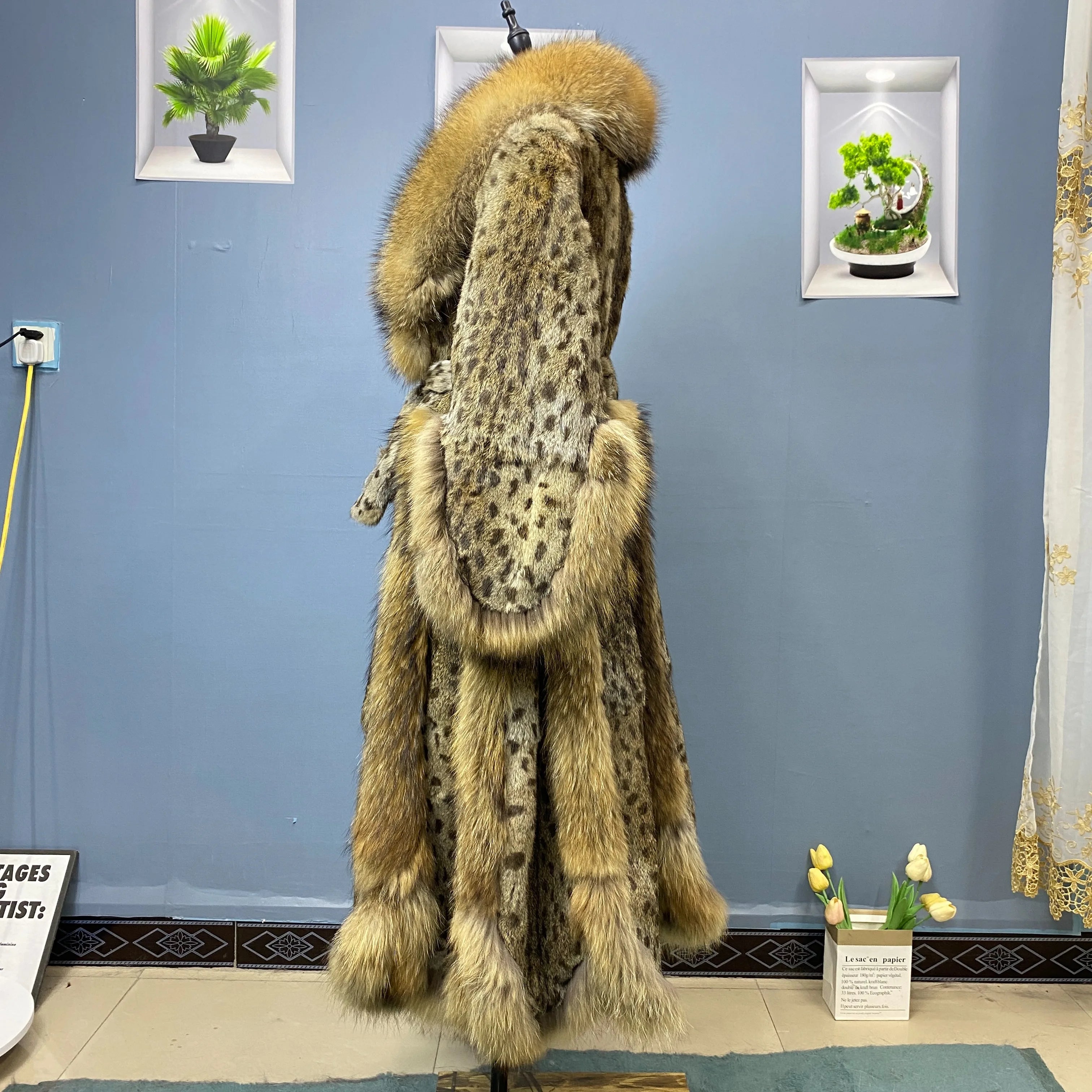 Winter women's nine-tailed fox fur whole skin raccoon fur lengthened personality catwalk fashion skirt jacket