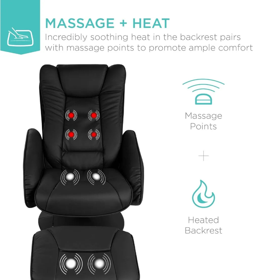 Best Choice Products Faux Leather Electric Massage Recliner w,5 Heat & Massage Modes, Side Pockets - Black