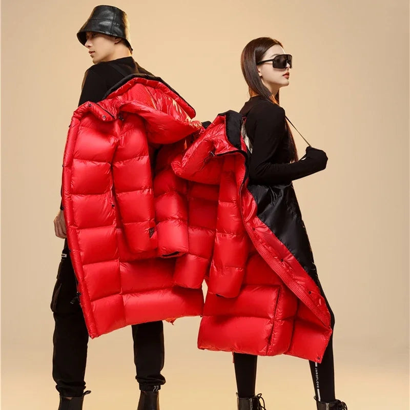 Top Grade Women Red 90% White Goose Down Thick(Winter) Warm X-Long Jackets 2023 New Arrivals Female Hooded Down Parka
