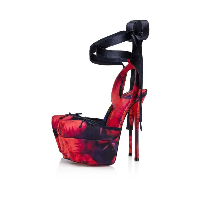 New 2026 Woman's Lace-Up High Heeled Shoes Square Toe Thin Heels Platform Pumps Mujer Pleated Slingback Wedding Luxury Sandals