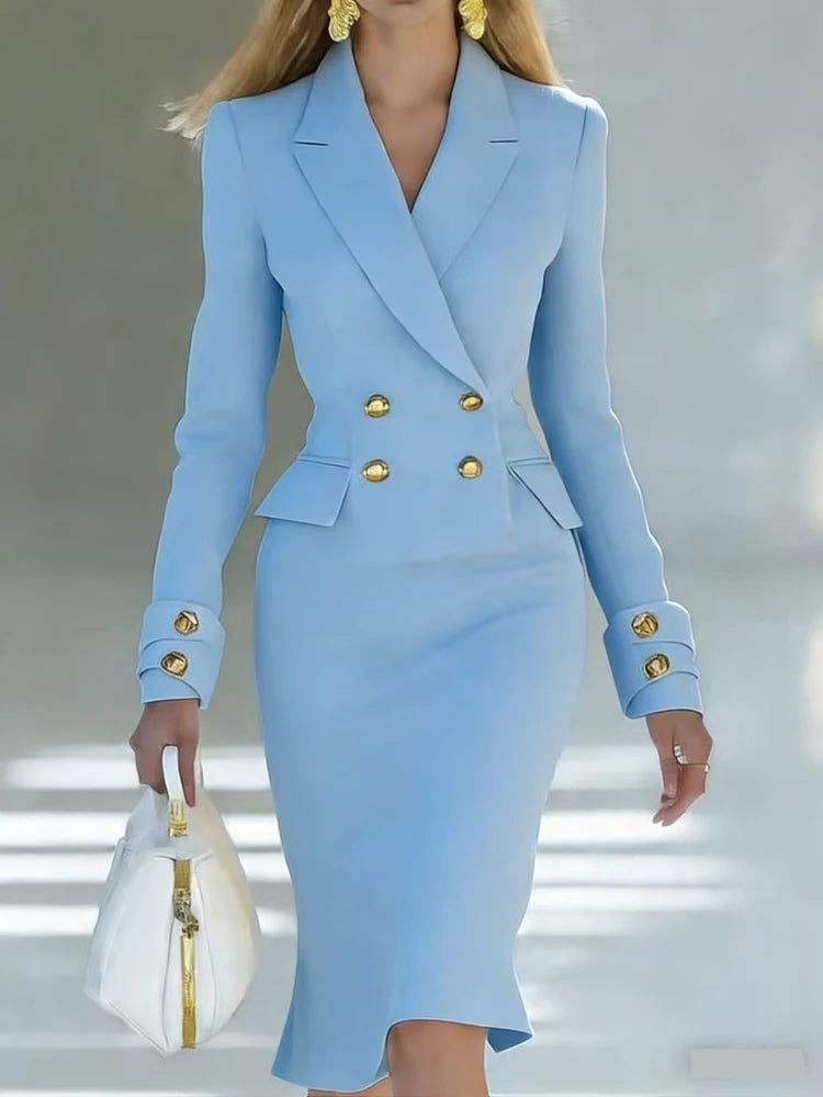 Fashion Long Sleeve V-neck Women's Dress Elegant High Waist Wrap Hips Party Dress for Women Office Lady Solid Color Slim Dress